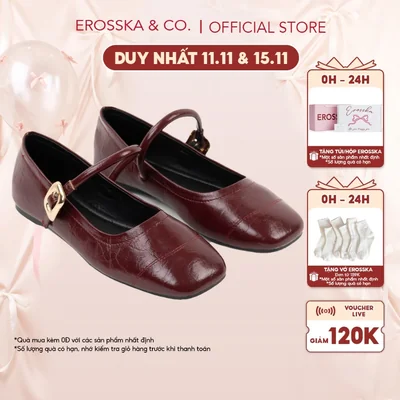 Erosska Giày búp bê nữ ballet core mũi vuông quai ...