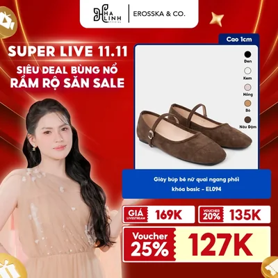 Erosska Giày búp bê nữ ballet core mũi vuông quai ...