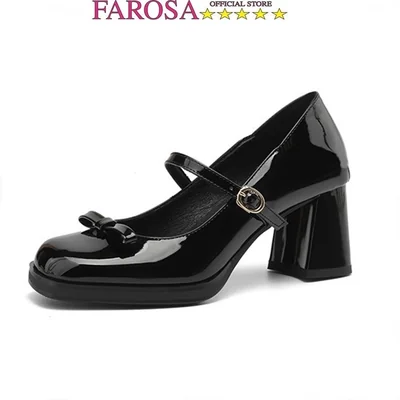 Giày cao gót đế vuông đính nơ thời trang hót trend...