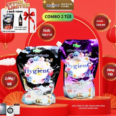 Combo 2 túi nước giặt đậm đặc HygienC Plus Khối lư...